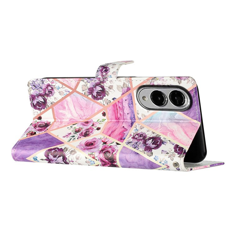 For Samsung Galaxy S25 Edge Wallet Case PU Leather Pattern Printing Stand Phone Cover with Strap - Purple Flowers