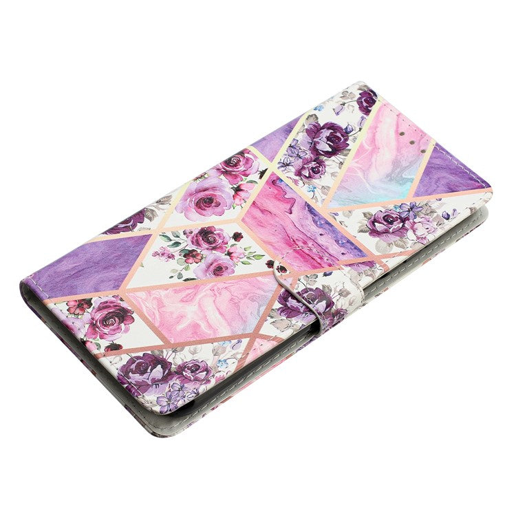 For Samsung Galaxy S25 Edge Wallet Case PU Leather Pattern Printing Stand Phone Cover with Strap - Purple Flowers