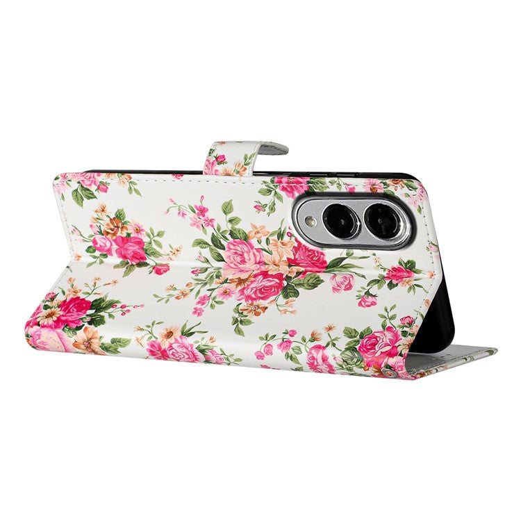 For Samsung Galaxy S25 Edge Wallet Case PU Leather Pattern Printing Stand Phone Cover with Strap - Red Flowers