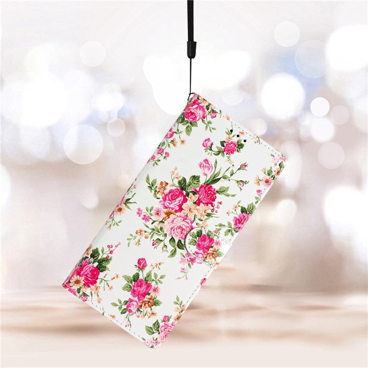 For Samsung Galaxy S25 Edge Wallet Case PU Leather Pattern Printing Stand Phone Cover with Strap - Red Flowers