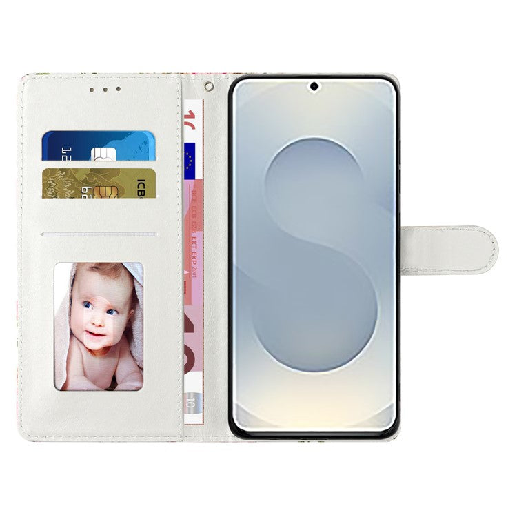 For Samsung Galaxy S25 Edge Wallet Case PU Leather Pattern Printing Stand Phone Cover with Strap - Blue Marble