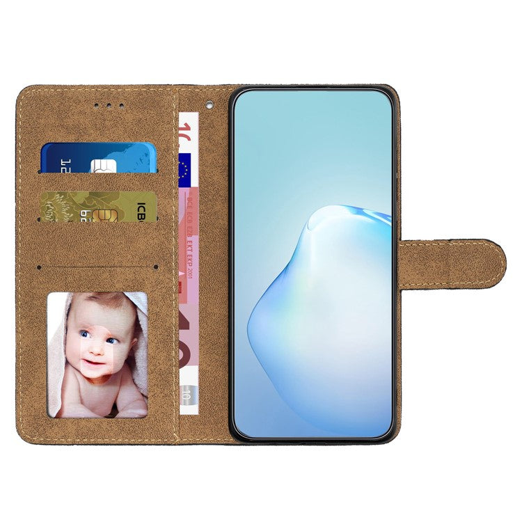 For Samsung Galaxy S25 Edge Wallet Case Line Imprinted Skin-Touch Anti-Drop Leather Flip Phone Cover - Rose Gold