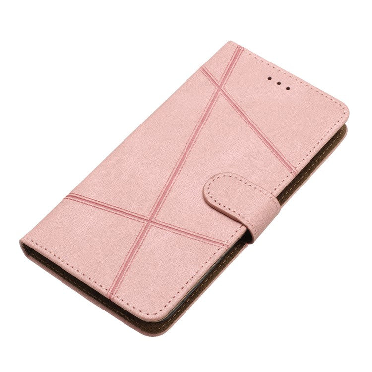 For Samsung Galaxy S25 Edge Wallet Case Line Imprinted Skin-Touch Anti-Drop Leather Flip Phone Cover - Rose Gold