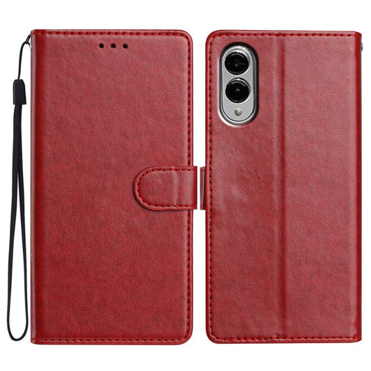 For Samsung Galaxy S25 Edge Leather Case Wallet Stand Phone Cover with Handy Strap - Red