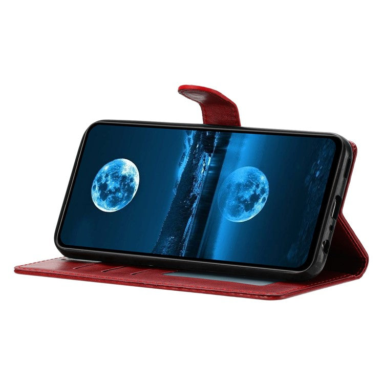For Samsung Galaxy S25 Edge Leather Case Wallet Stand Phone Cover with Handy Strap - Red