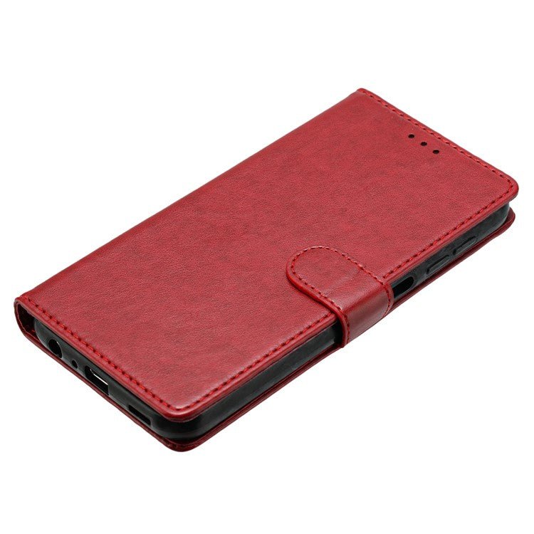 For Samsung Galaxy S25 Edge Leather Case Wallet Stand Phone Cover with Handy Strap - Red