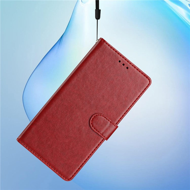For Samsung Galaxy S25 Edge Leather Case Wallet Stand Phone Cover with Handy Strap - Red