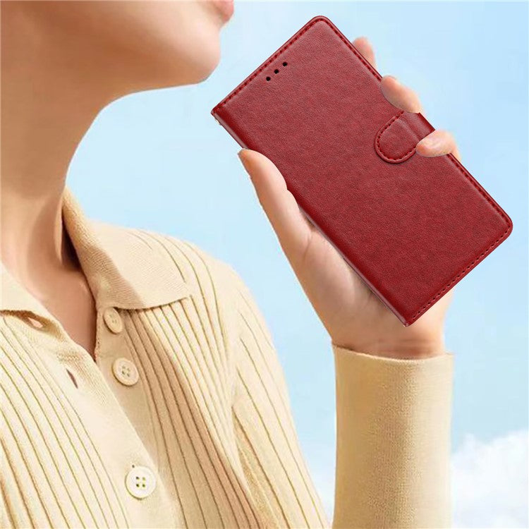 For Samsung Galaxy S25 Edge Leather Case Wallet Stand Phone Cover with Handy Strap - Red