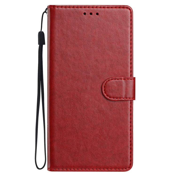 For Samsung Galaxy S25 Edge Leather Case Wallet Stand Phone Cover with Handy Strap - Red