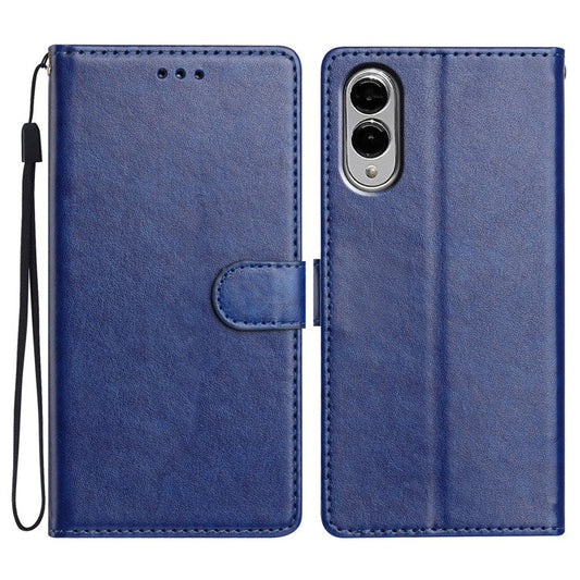 For Samsung Galaxy S25 Edge Leather Case Wallet Stand Phone Cover with Handy Strap - Blue