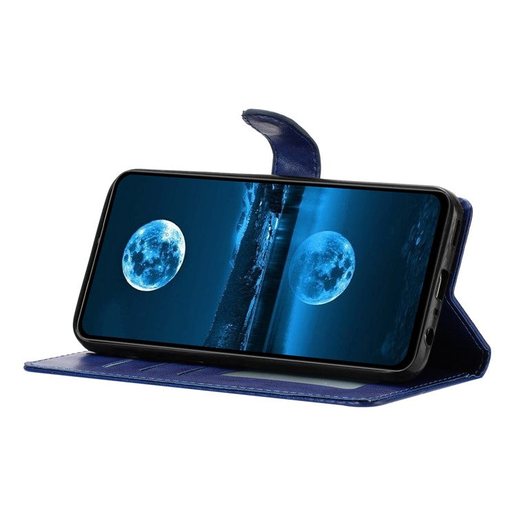 For Samsung Galaxy S25 Edge Leather Case Wallet Stand Phone Cover with Handy Strap - Blue