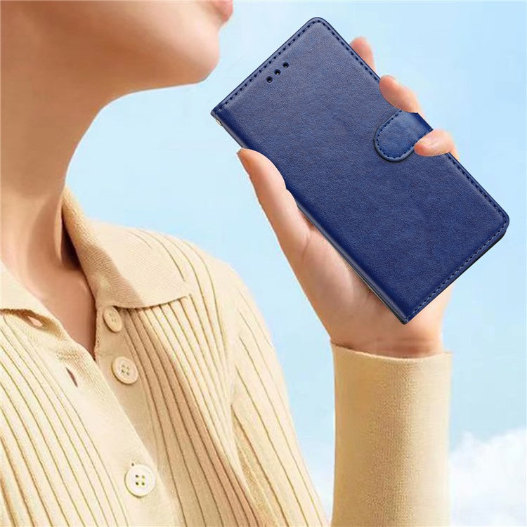 For Samsung Galaxy S25 Edge Leather Case Wallet Stand Phone Cover with Handy Strap - Blue