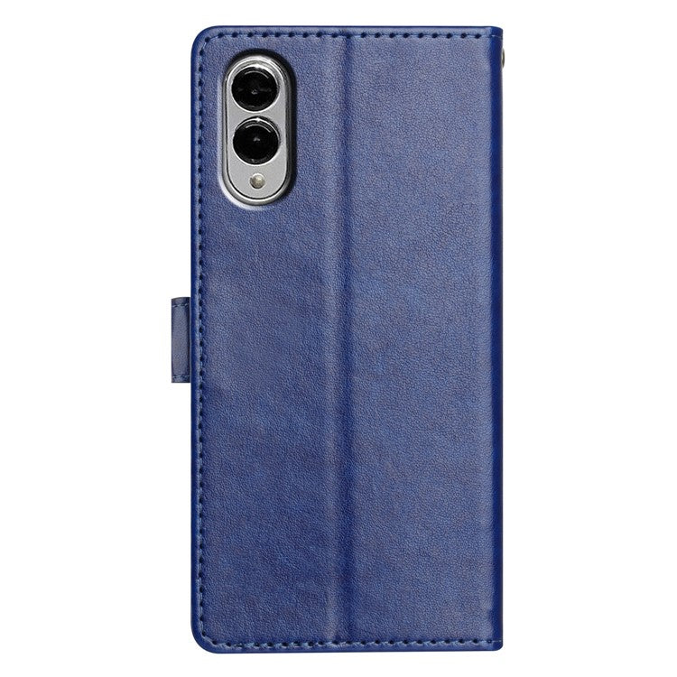 For Samsung Galaxy S25 Edge Leather Case Wallet Stand Phone Cover with Handy Strap - Blue