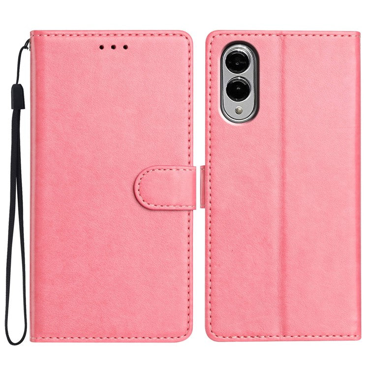 For Samsung Galaxy S25 Edge Leather Case Wallet Stand Phone Cover with Handy Strap - Pink