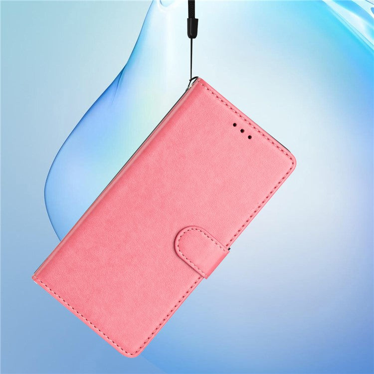 For Samsung Galaxy S25 Edge Leather Case Wallet Stand Phone Cover with Handy Strap - Pink