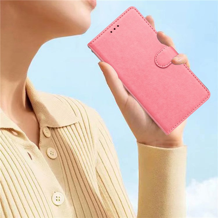 For Samsung Galaxy S25 Edge Leather Case Wallet Stand Phone Cover with Handy Strap - Pink