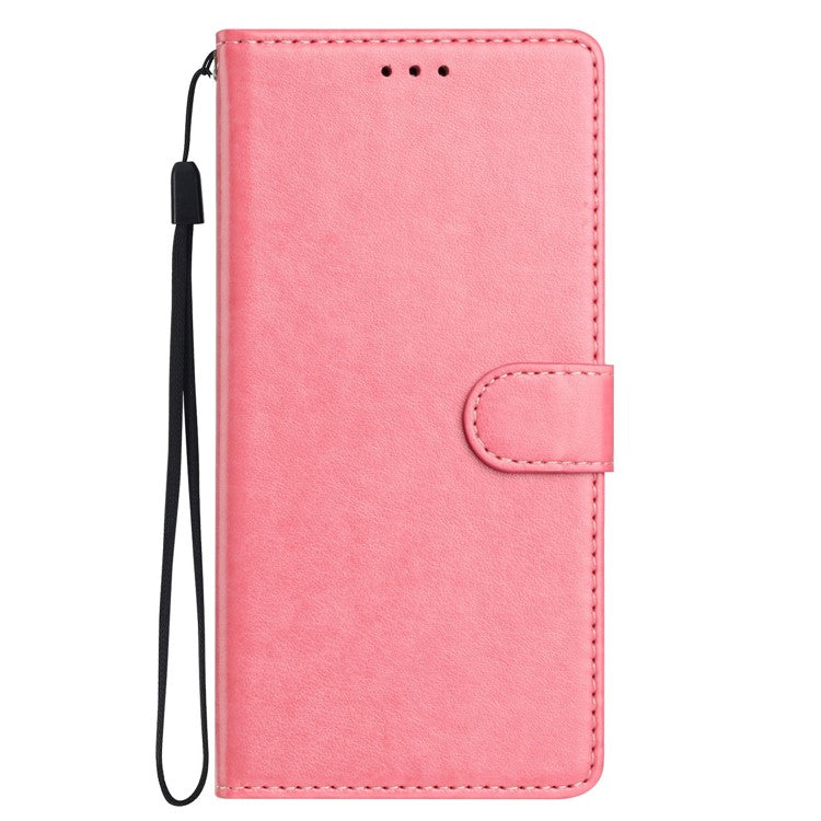 For Samsung Galaxy S25 Edge Leather Case Wallet Stand Phone Cover with Handy Strap - Pink