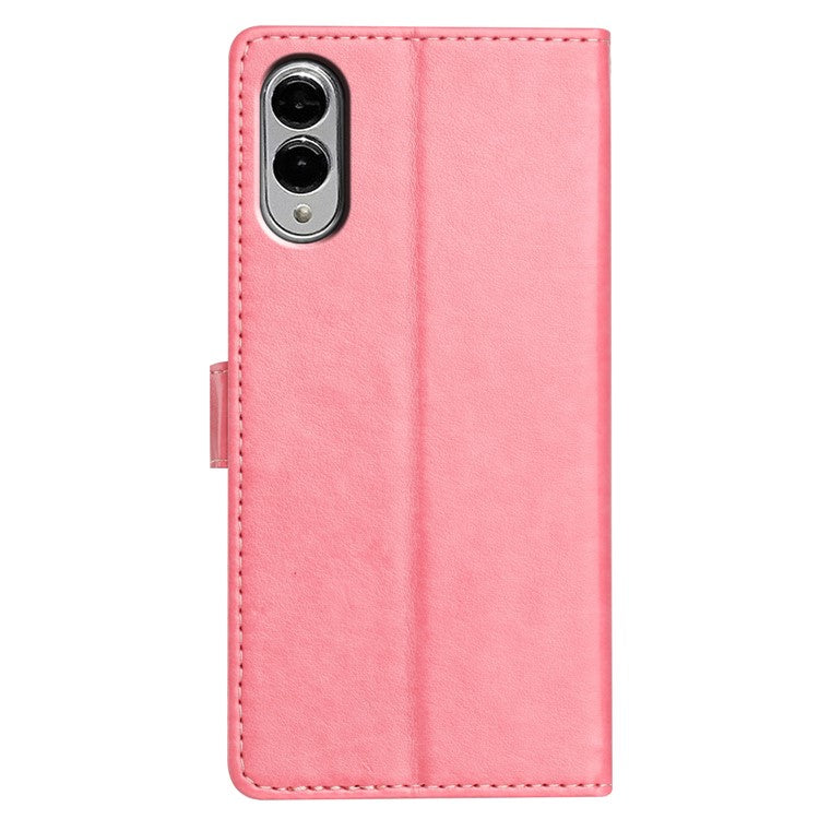 For Samsung Galaxy S25 Edge Leather Case Wallet Stand Phone Cover with Handy Strap - Pink