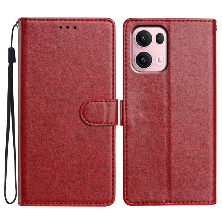 For Oppo Reno13 Pro 5G Leather Case Wallet Stand Phone Cover with Handy Strap - Red