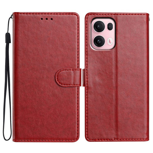 For Oppo Reno13 Pro 5G Leather Case Wallet Stand Phone Cover with Handy Strap - Red