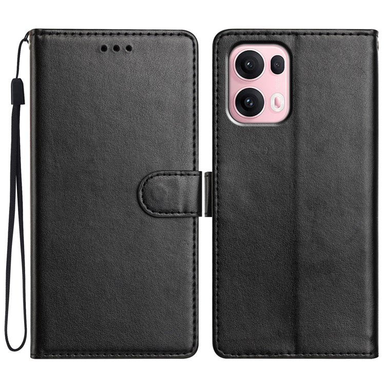 For Oppo Reno13 Pro 5G Leather Case Wallet Stand Phone Cover with Handy Strap - Black