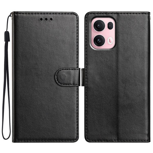 For Oppo Reno13 Pro 5G Leather Case Wallet Stand Phone Cover with Handy Strap - Black
