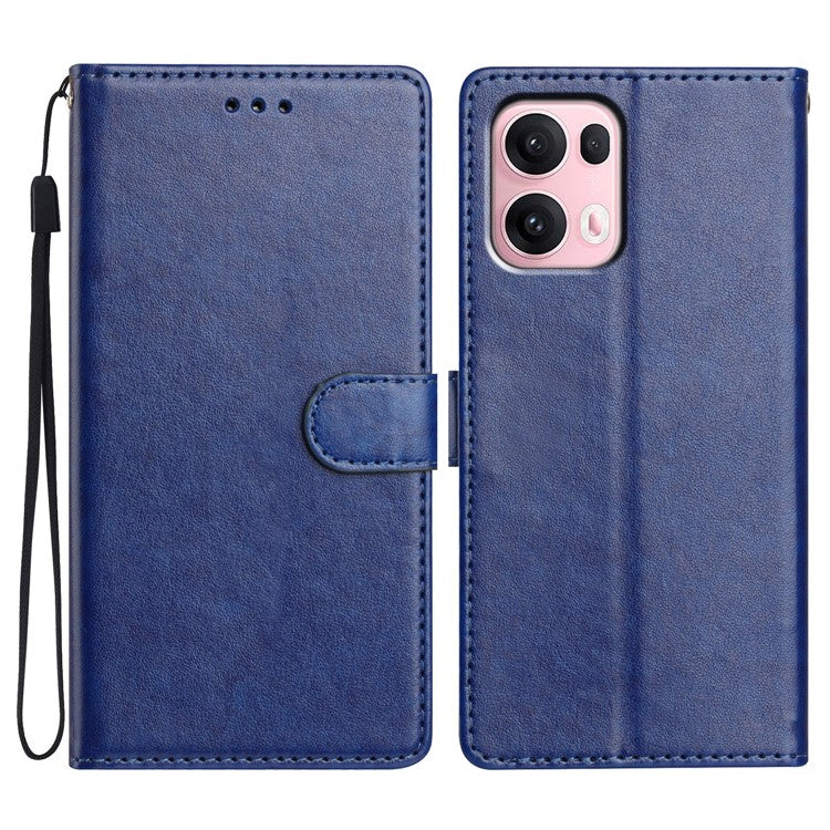 For Oppo Reno13 Pro 5G Leather Case Wallet Stand Phone Cover with Handy Strap - Blue