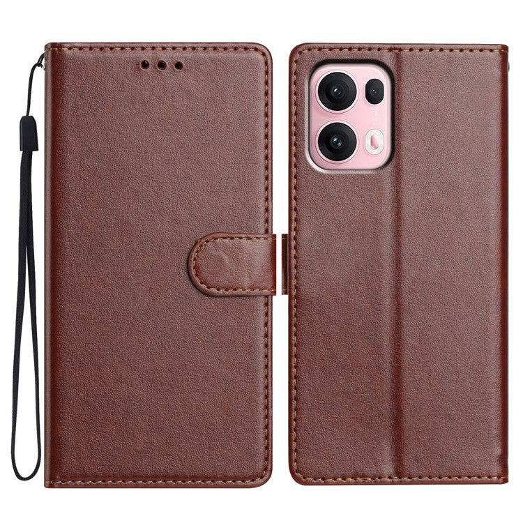 For Oppo Reno13 Pro 5G Leather Case Wallet Stand Phone Cover with Handy Strap - Brown