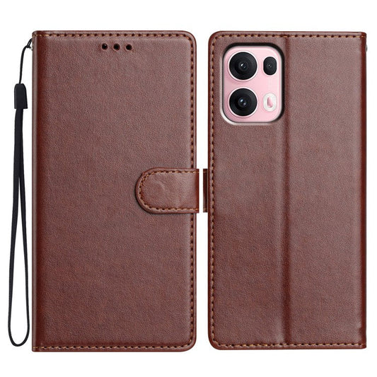 For Oppo Reno13 Pro 5G Leather Case Wallet Stand Phone Cover with Handy Strap - Brown