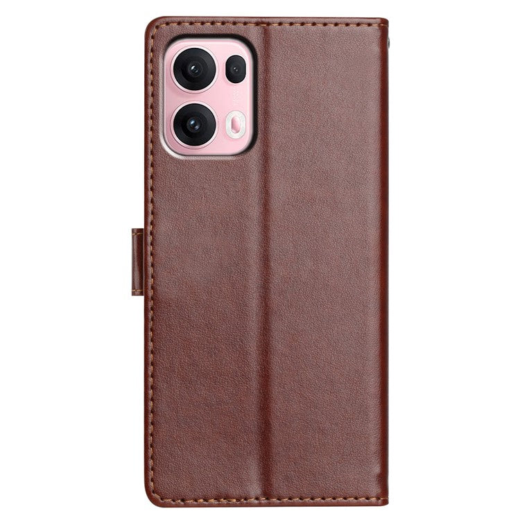 For Oppo Reno13 Pro 5G Leather Case Wallet Stand Phone Cover with Handy Strap - Brown