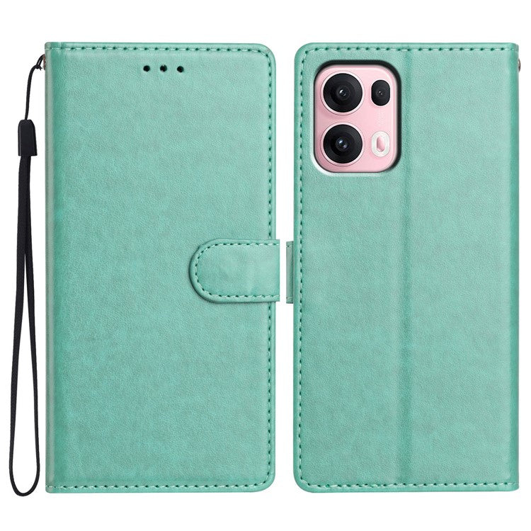 For Oppo Reno13 Pro 5G Leather Case Wallet Stand Phone Cover with Handy Strap - Green
