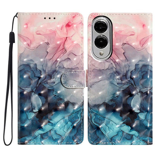 For Samsung Galaxy S25 Edge Case PU Leather Wallet Phone Cover 3D Pattern Printing - Pink Blue Marble