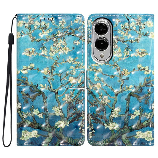 For Samsung Galaxy S25 Edge Case PU Leather Wallet Phone Cover 3D Pattern Printing - Apricot Blossom