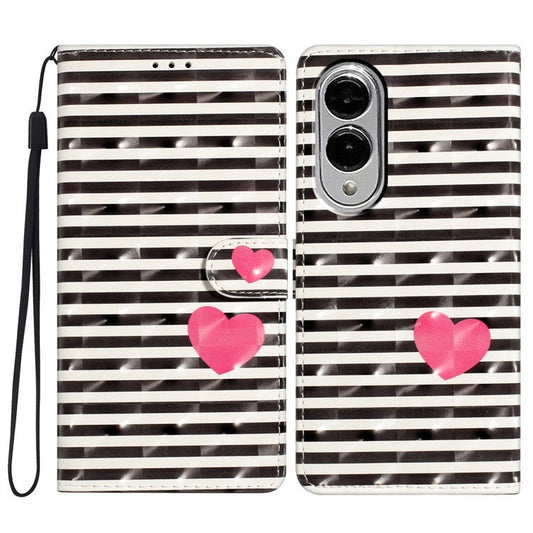 For Samsung Galaxy S25 Edge Case PU Leather Wallet Phone Cover 3D Pattern Printing - Stripes  /  Heart