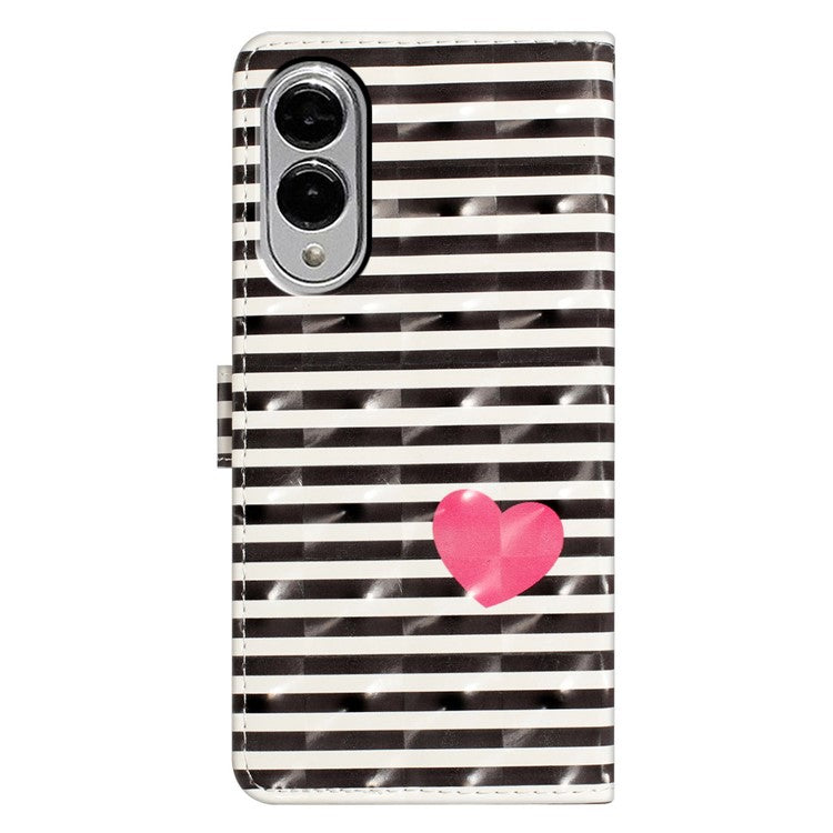 For Samsung Galaxy S25 Edge Case PU Leather Wallet Phone Cover 3D Pattern Printing - Stripes  /  Heart