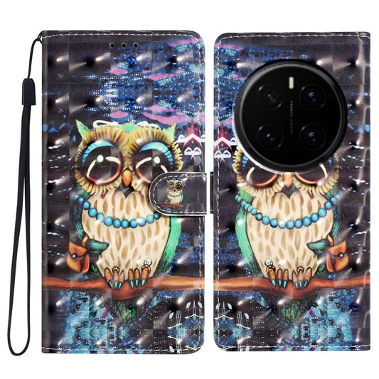 For Samsung Galaxy S25 Edge Case PU Leather Wallet Phone Cover 3D Pattern Printing - Owl