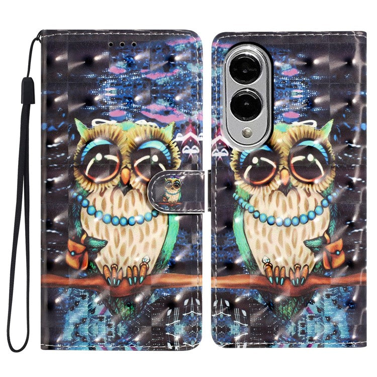 For Samsung Galaxy S25 Edge Case PU Leather Wallet Phone Cover 3D Pattern Printing - Owl
