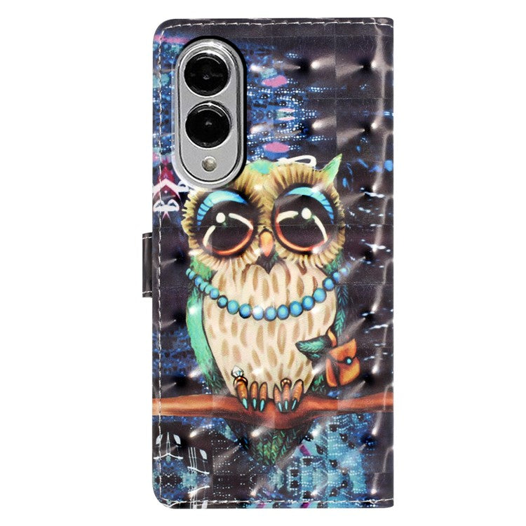 For Samsung Galaxy S25 Edge Case PU Leather Wallet Phone Cover 3D Pattern Printing - Owl