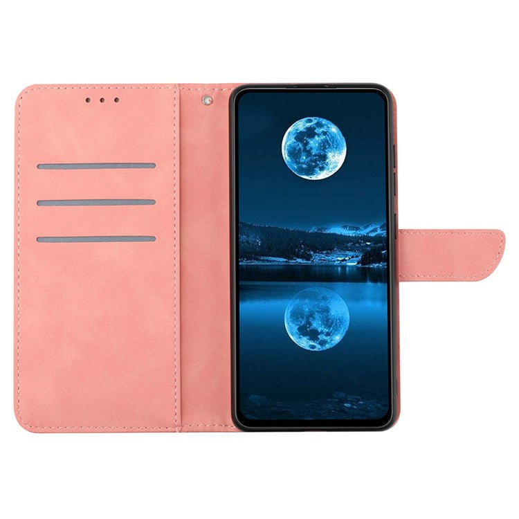 For Samsung Galaxy S25 Edge Case Skin Touch Lines Imprinted PU Leather Flip Phone Cover - Pink