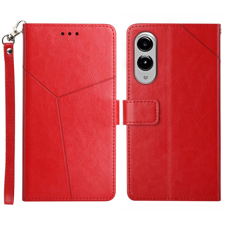For Samsung Galaxy S25 Edge Case Y Shaped Lines Imprint Leather Phone Cover - Red