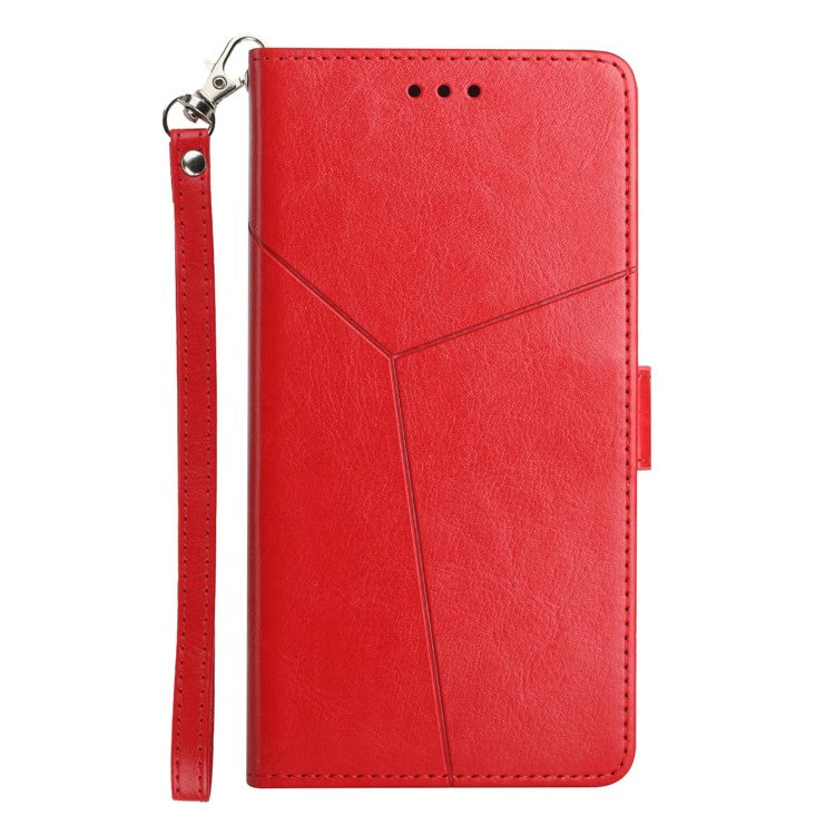 For Samsung Galaxy S25 Edge Case Y Shaped Lines Imprint Leather Phone Cover - Red