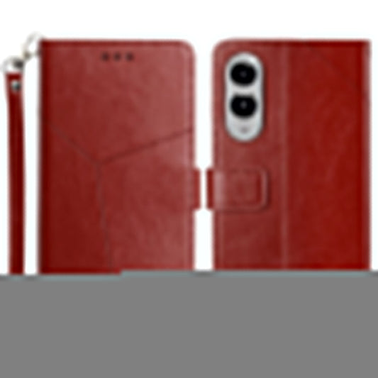 For Samsung Galaxy S25 Edge Case Y Shaped Lines Imprint Leather Phone Cover - Brown