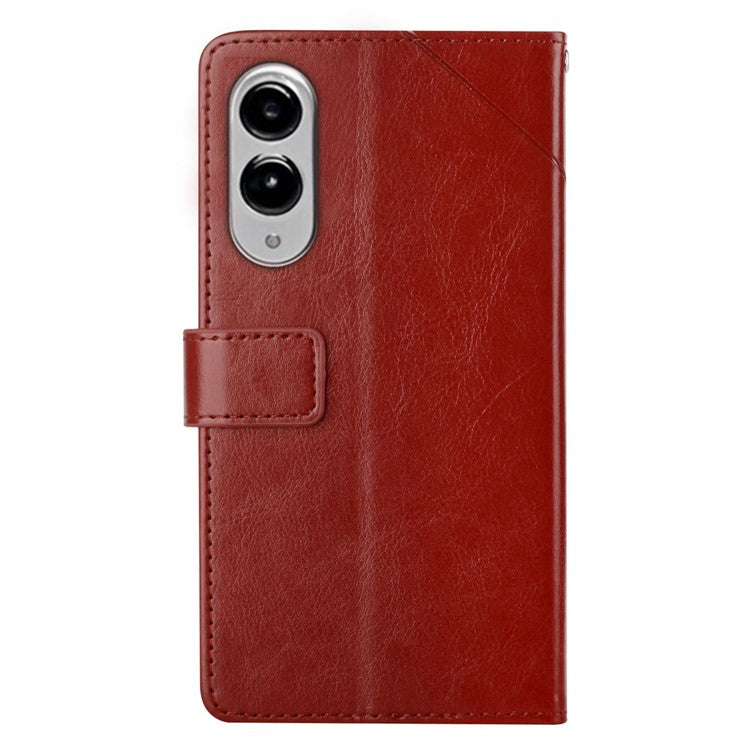 For Samsung Galaxy S25 Edge Case Y Shaped Lines Imprint Leather Phone Cover - Brown