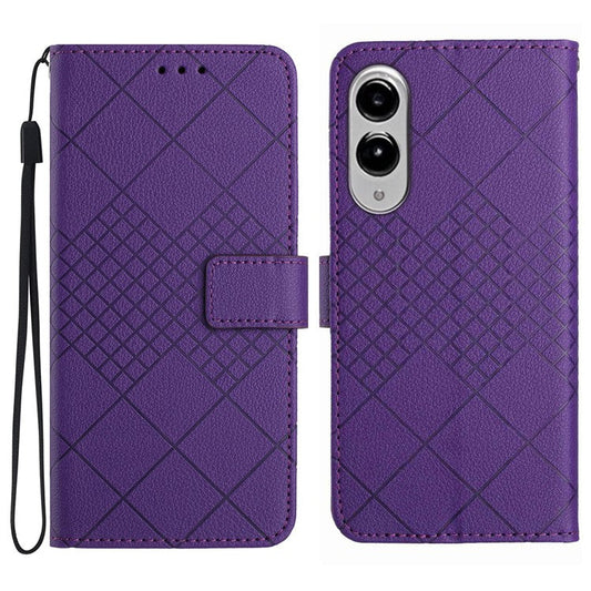 For Samsung Galaxy S25 Edge Wallet Phone Case Imprint PU Leather Flip Folio Cover - Dark Purple
