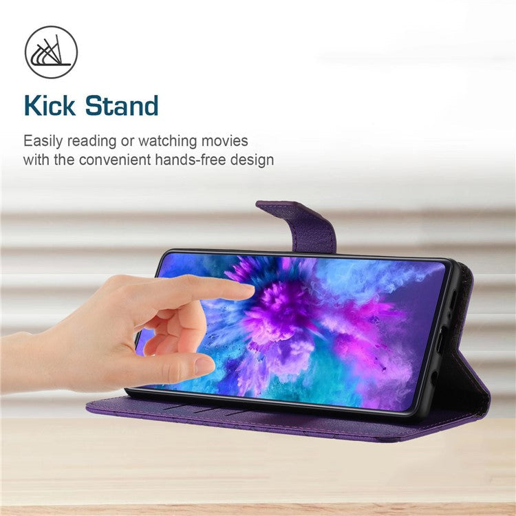 For Samsung Galaxy S25 Edge Wallet Phone Case Imprint PU Leather Flip Folio Cover - Dark Purple