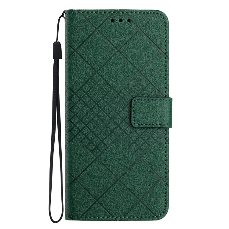For Samsung Galaxy S25 Edge Wallet Phone Case Imprint PU Leather Flip Folio Cover - Green
