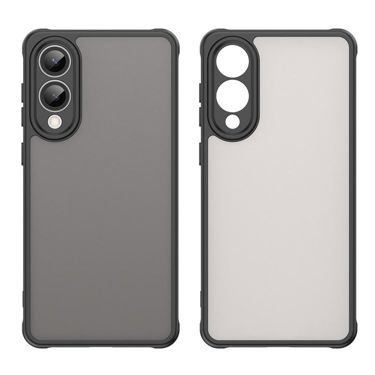 For Samsung Galaxy S25 Slim / S25 Edge Case Drop Proof Airbags Frosted Translucent PC + TPU Phone Back Cover - Black
