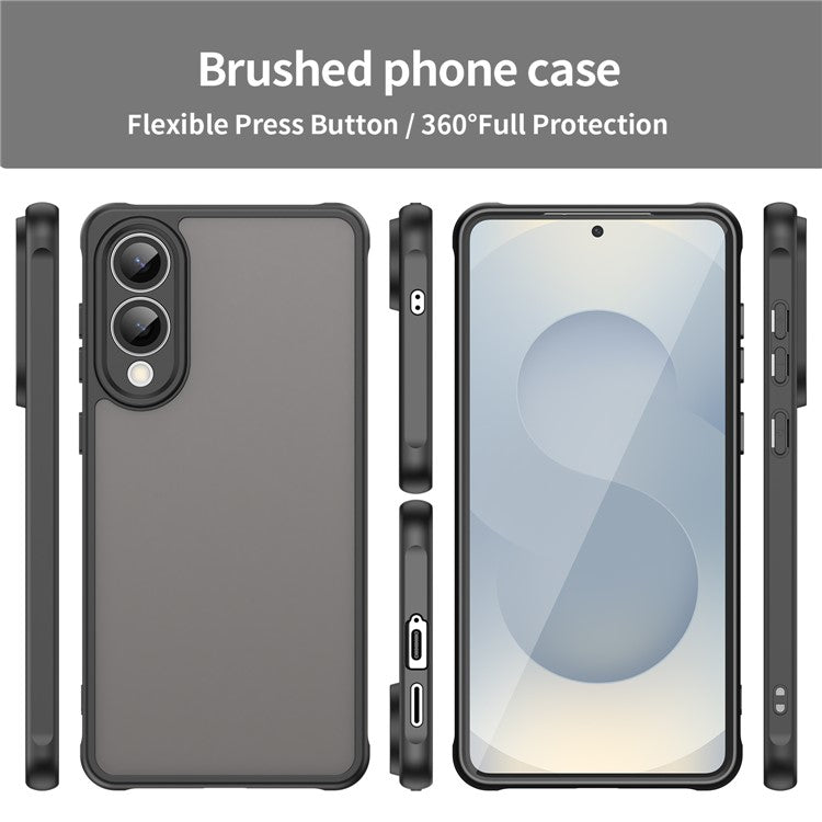 For Samsung Galaxy S25 Slim / S25 Edge Case Drop Proof Airbags Frosted Translucent PC + TPU Phone Back Cover - Black