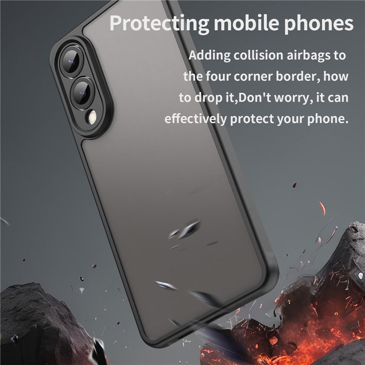 For Samsung Galaxy S25 Slim / S25 Edge Case Drop Proof Airbags Frosted Translucent PC + TPU Phone Back Cover - Black