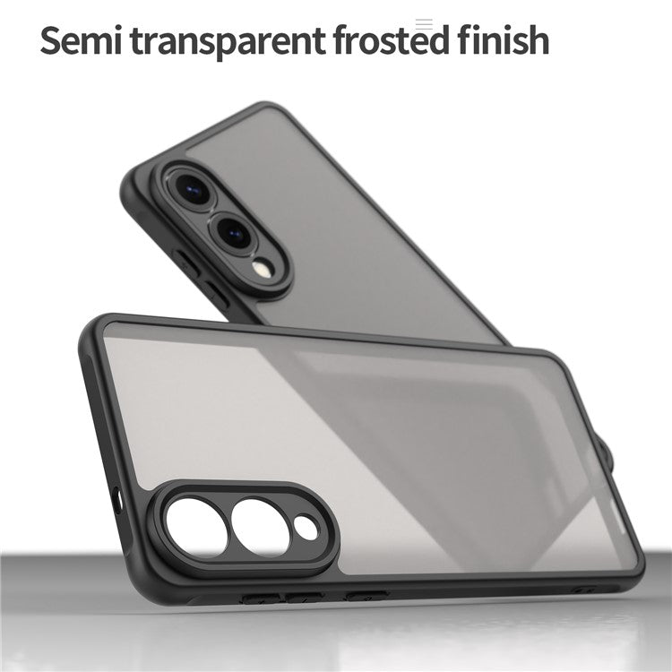 For Samsung Galaxy S25 Slim / S25 Edge Case Drop Proof Airbags Frosted Translucent PC + TPU Phone Back Cover - Black